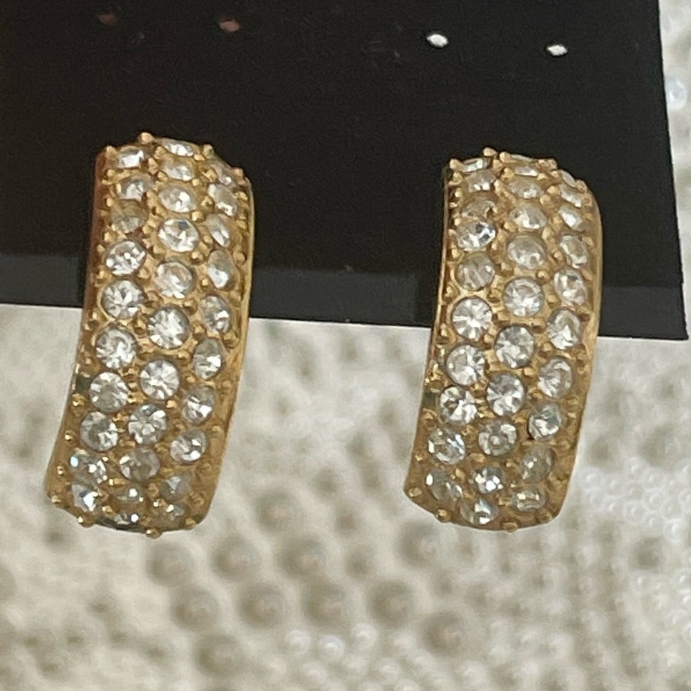 Vintage Roman Gold Tone And Crystal Earrings